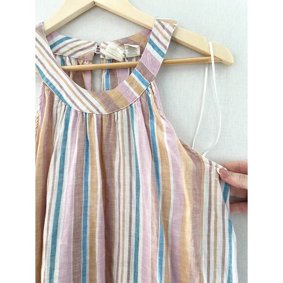 C&C California Linen Halter Neck Mini Shift Dress Medium Pastel Stripe Beach - Picture 2 of 8